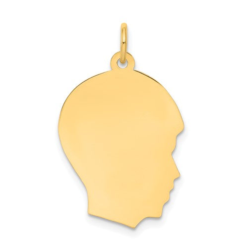 10k solid yellow gold 17mm boy head facing right silhouette engravable disc pendant charm engraved personalized monogram