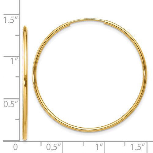 14k yellow gold round endless hoop earrings 30mm x 1.25mm