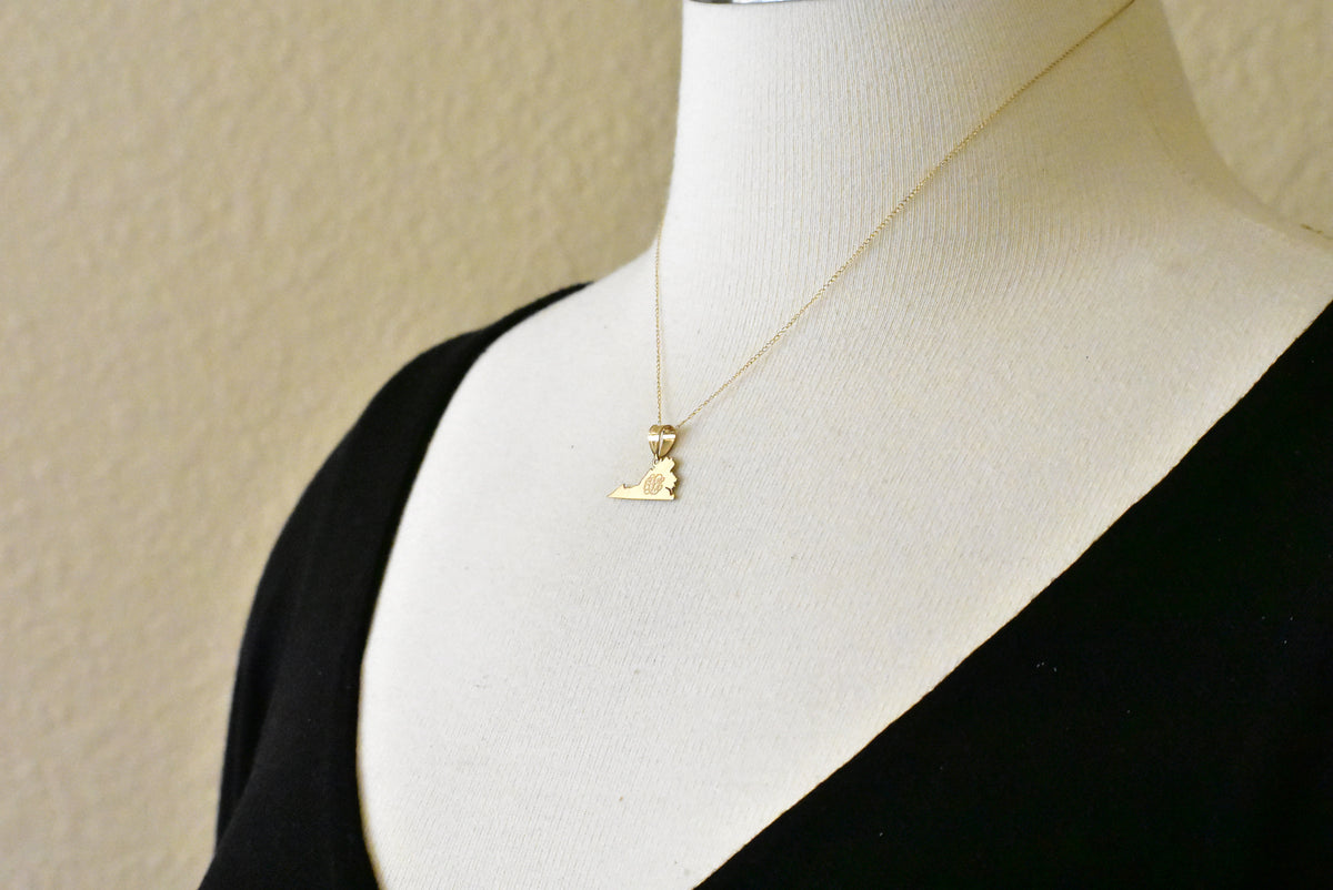 14k gold or sterling silver virginia va state map pendant charm personalized monogram