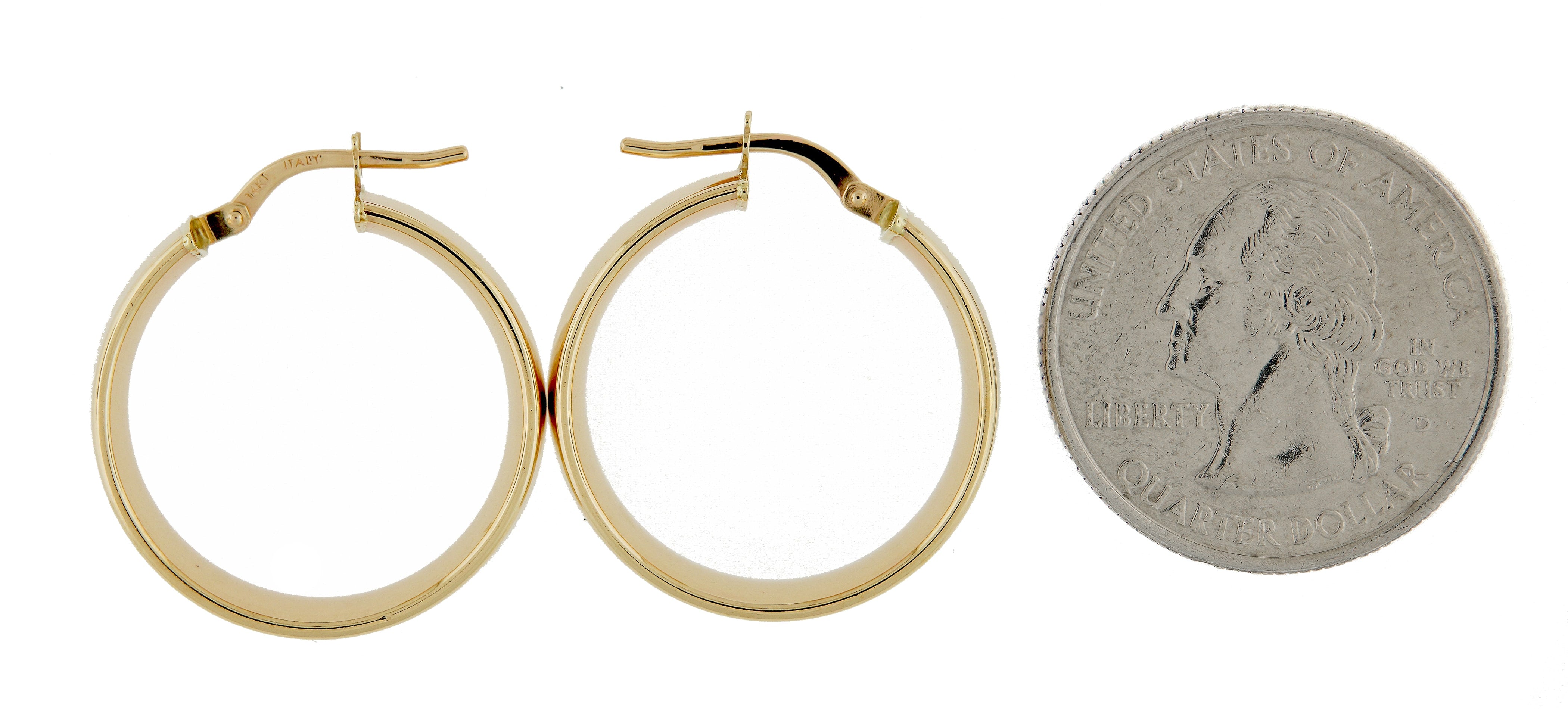 14k Yellow Gold Round Square Tube Hoop Earrings 23mm x 7mm