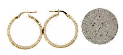 14k yellow gold round square tube hoop earrings 23mm x 7mm