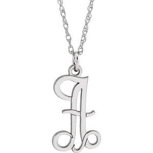 14k Gold or Silver Letter A Script Initial Alphabet Pendant Charm Necklace