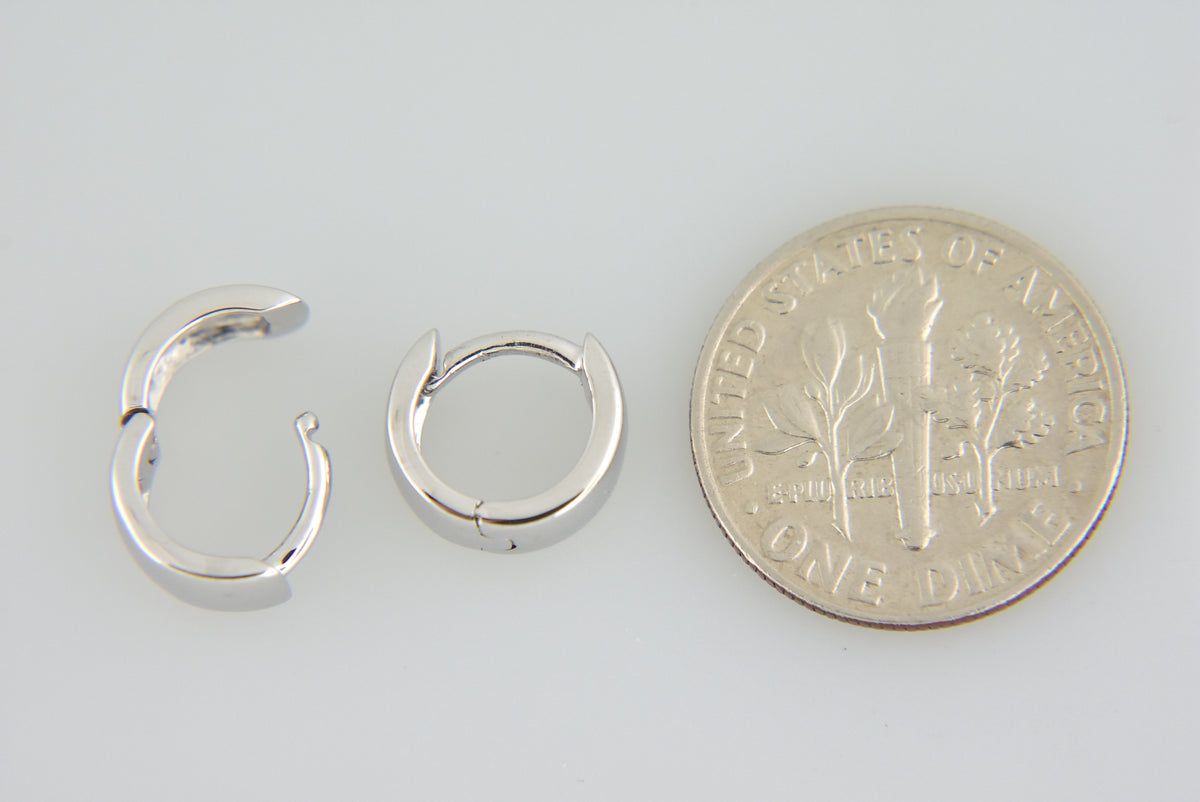 14k white gold classic huggie hinged hoop earrings 9mm x 6mm