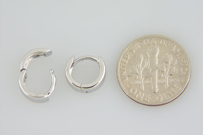 14k white gold classic huggie hinged hoop earrings 9mm x 6mm