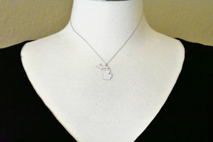 14k 10k yellow rose white gold diamond silver michigan mi state map personalized city necklace