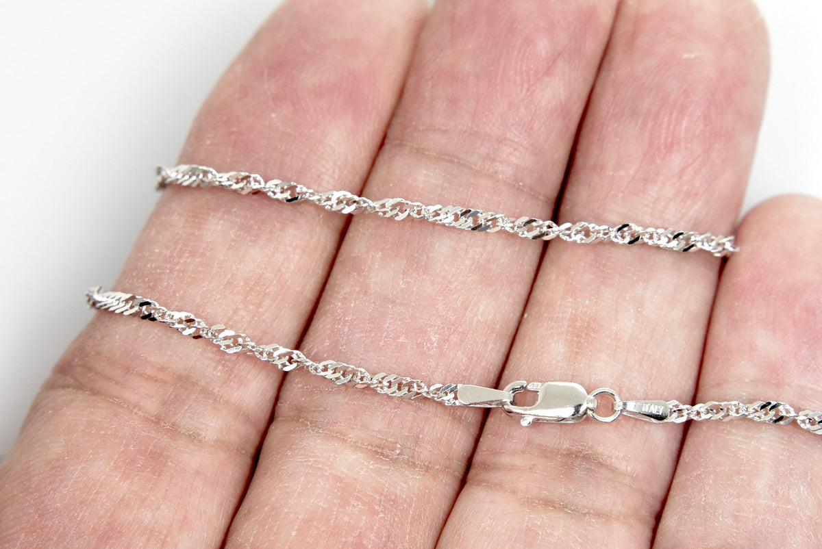 14k white gold 1.9mm singapore twisted bracelet anklet choker necklace pendant chain
