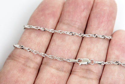 14k white gold 1.9mm singapore twisted bracelet anklet choker necklace pendant chain