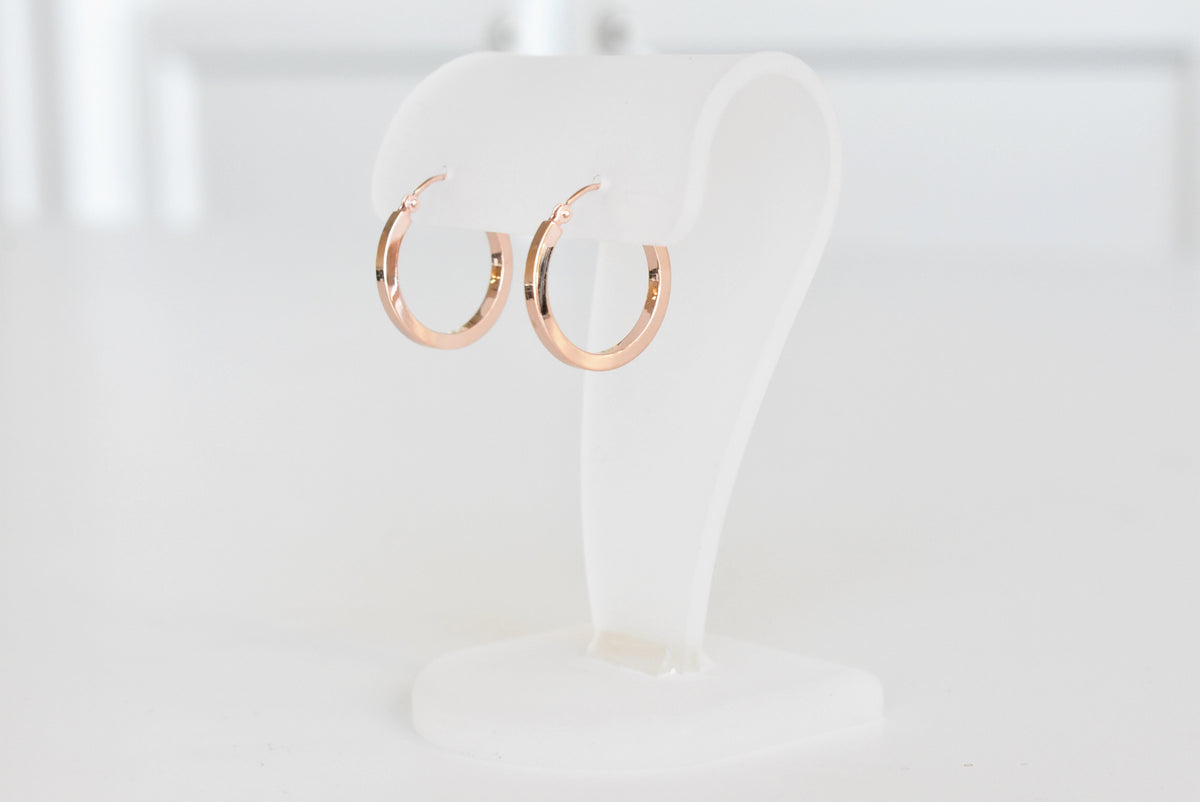 14k rose gold classic square tube round hoop earrings 20mm x 2mm