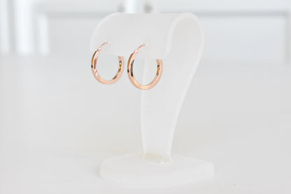 14k rose gold classic square tube round hoop earrings 20mm x 2mm