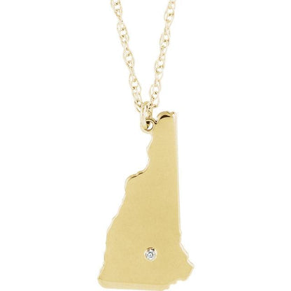 14k 10k yellow rose white gold diamond silver new hampshire nh state map personalized city necklace