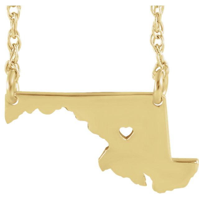 14k gold 10k gold silver maryland md state map necklace heart personalized city