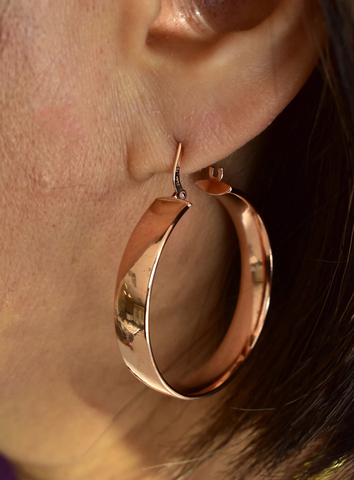 14k rose gold round square tube hoop earrings 35mm x 7mm