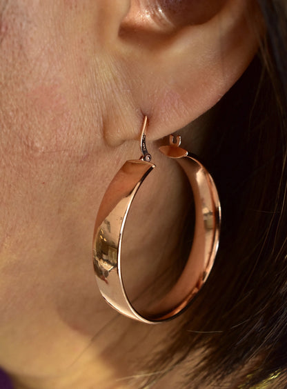 14k rose gold round square tube hoop earrings 35mm x 7mm