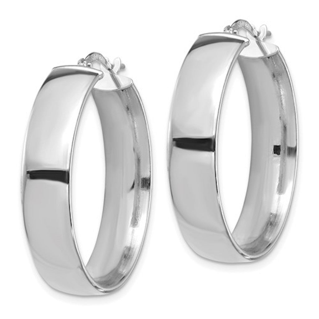 14k white gold round square tube hoop earrings 30mm x 7mm
