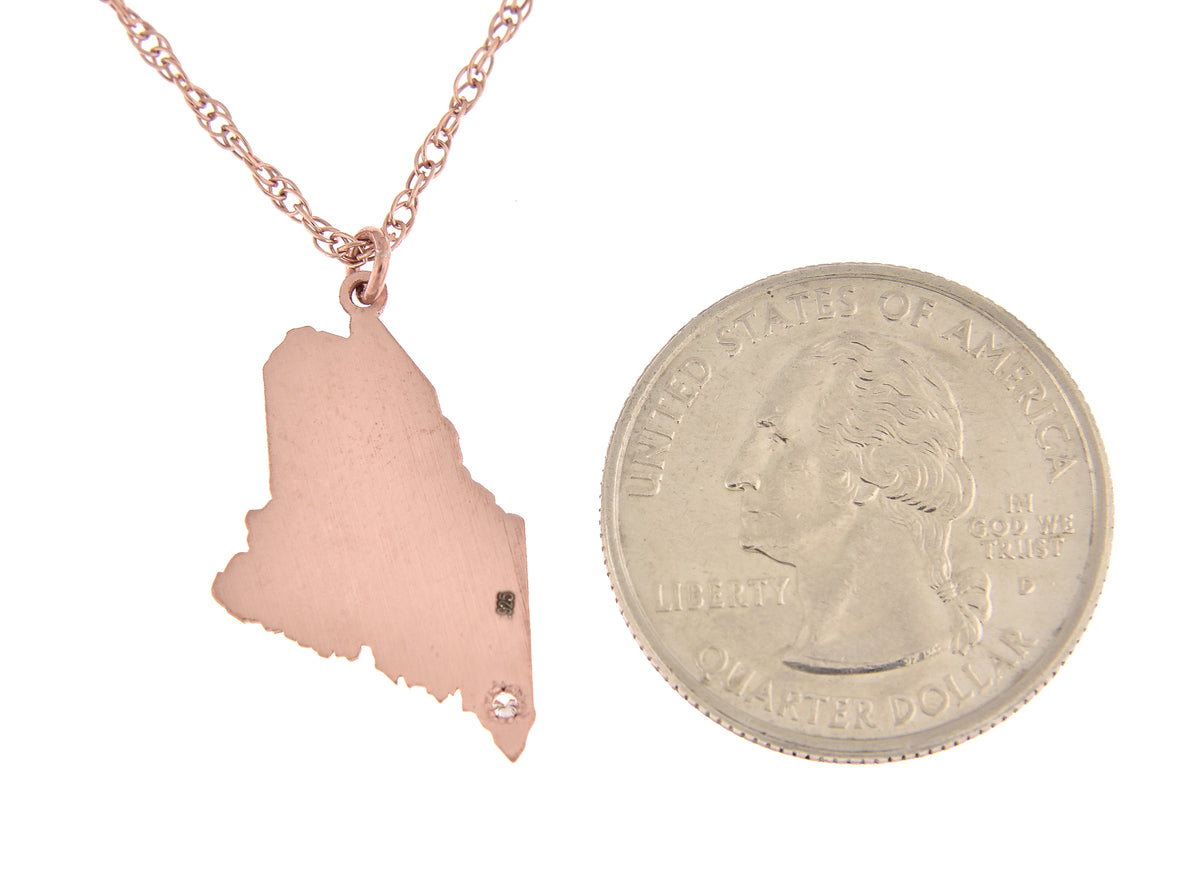 14k 10k yellow rose white gold diamond silver maine me state map personalized city necklace