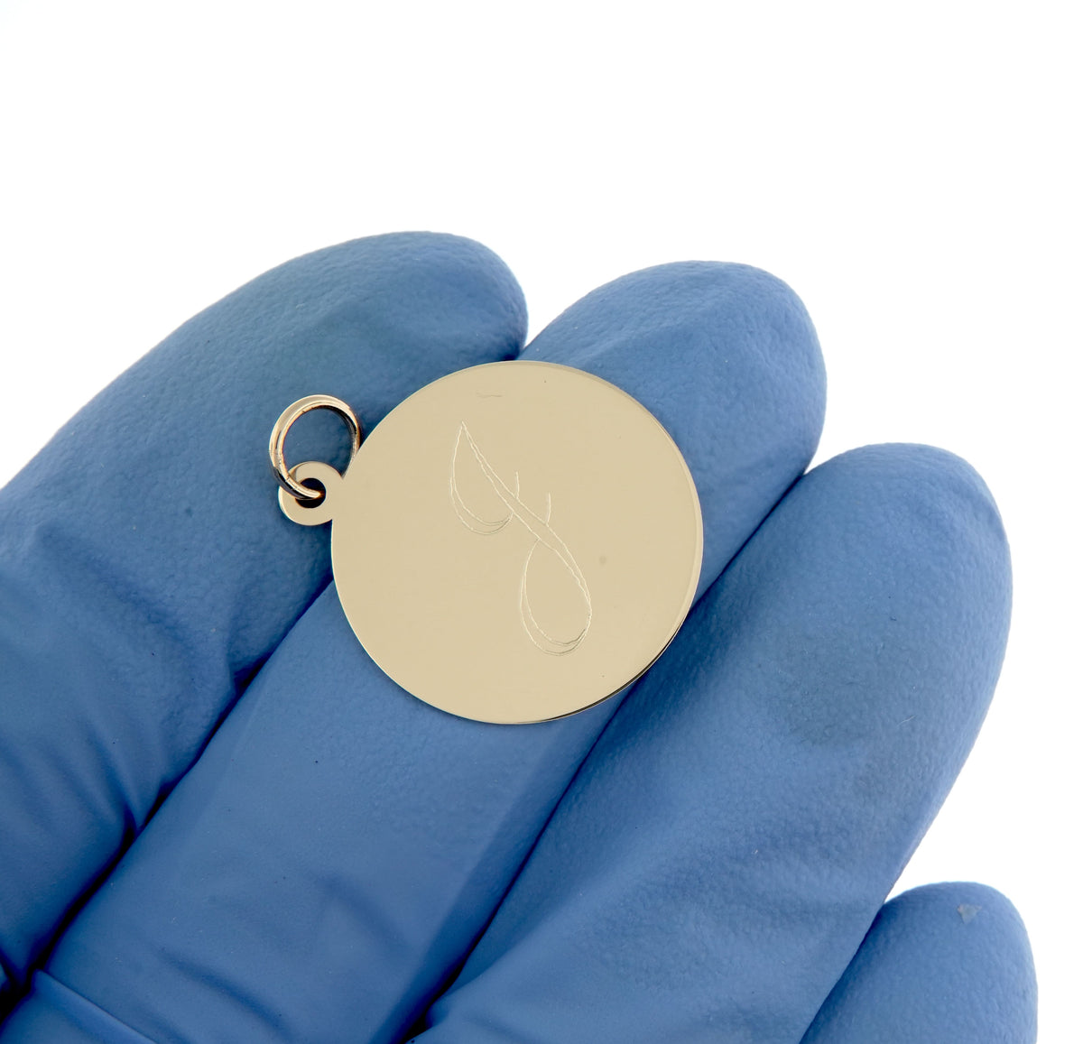 10k yellow gold 18mm round circle disc pendant charm personalized monogram engraved