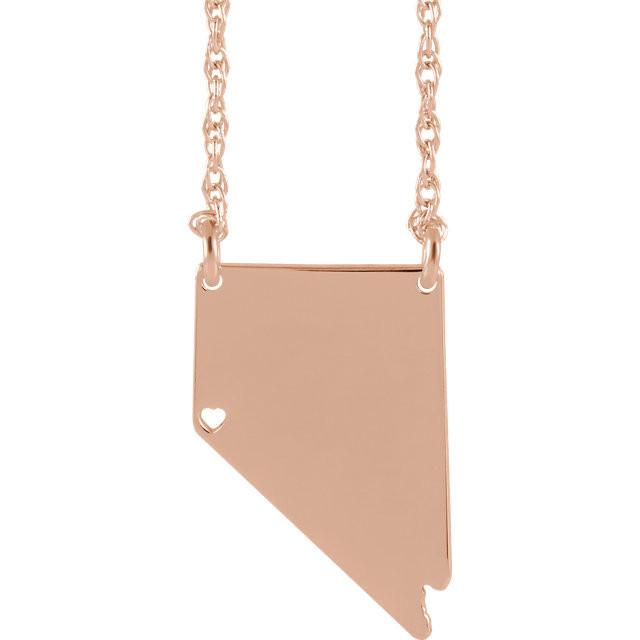 14k gold 10k gold silver nevada nv state map necklace heart personalized city