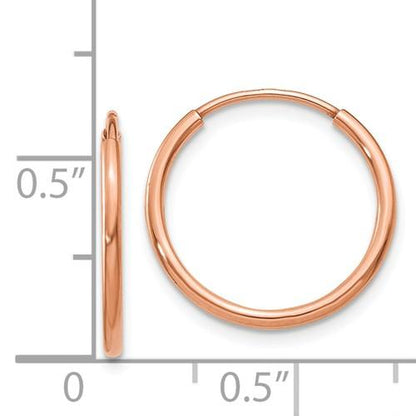 14k rose gold classic endless round hoop earrings 15mm x 1.25mm