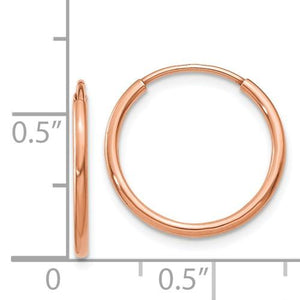 14k Rose Gold Classic Endless Round Hoop Earrings 15mm x 1.25mm