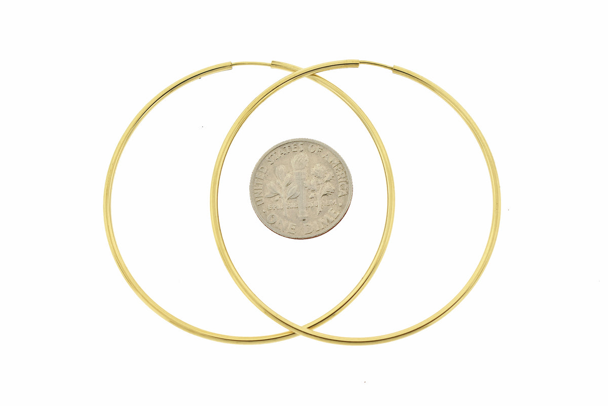 14k yellow gold large endless round hoop earrings 50mm x 1.5mm