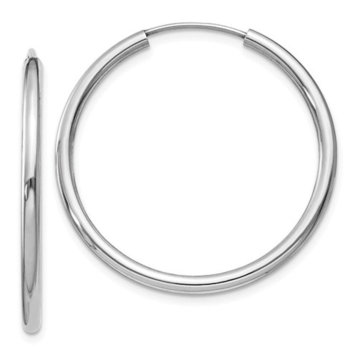 14k white gold round endless hoop earrings 30mm x 2mm