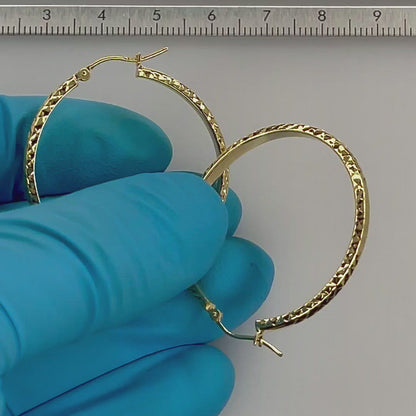 14k Yellow Gold Diamond Cut Round Hoop Earrings 37mm x 2.5mm
