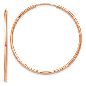 14k Rose Gold Classic Endless Round Hoop Earrings 38mm x 1.5mm