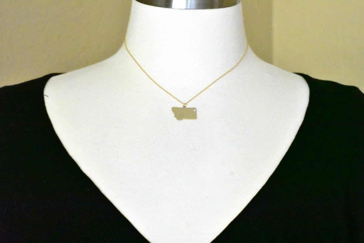 14k 10k yellow rose white gold diamond silver montana mt state map personalized city necklace