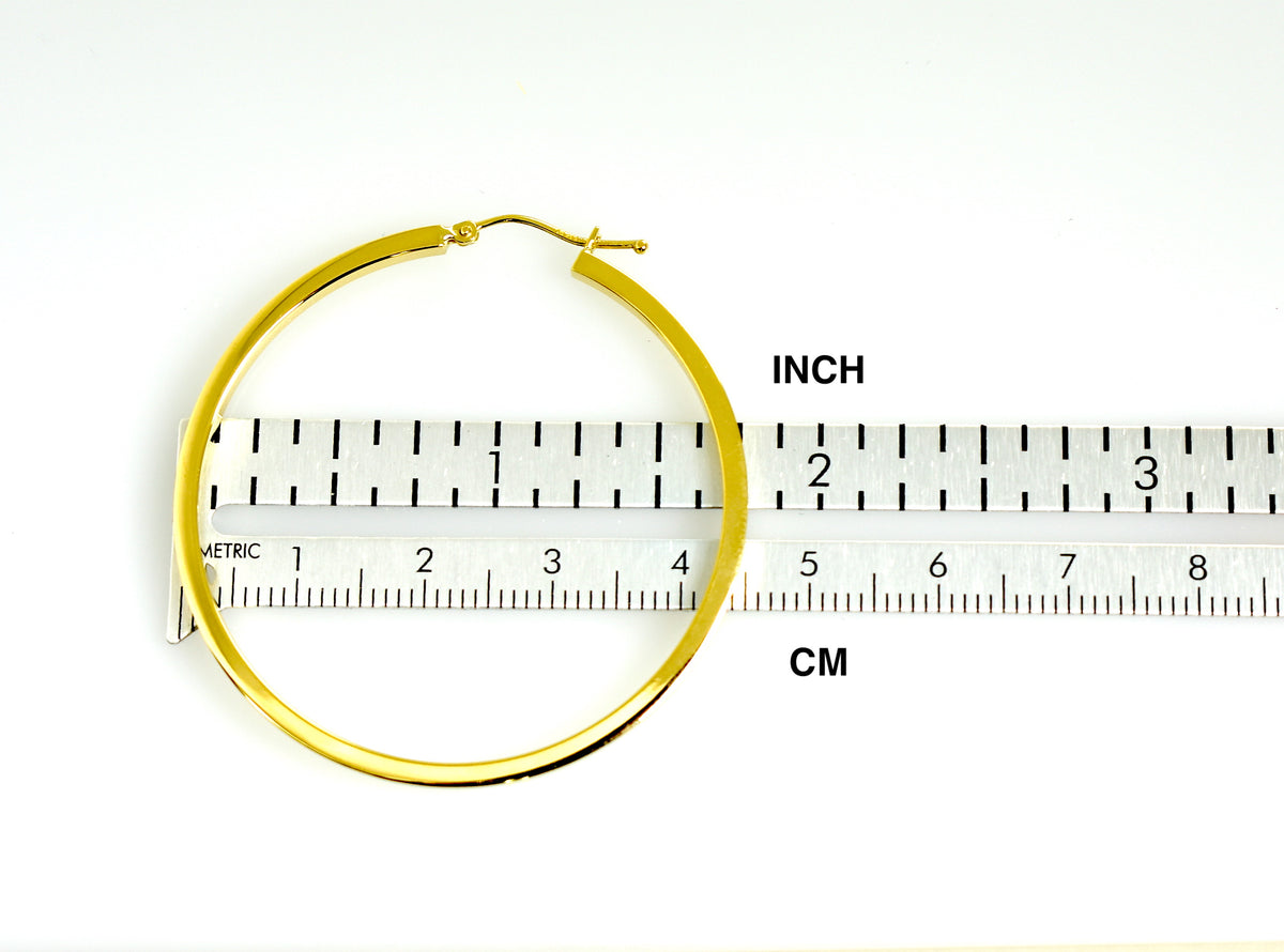 14k yellow gold square tube round hoop earrings 45mm x 2mm