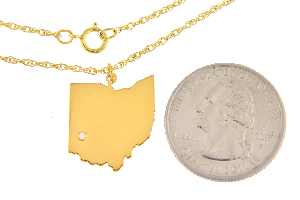 14k 10k yellow rose white gold diamond silver ohio oh state map personalized city necklace