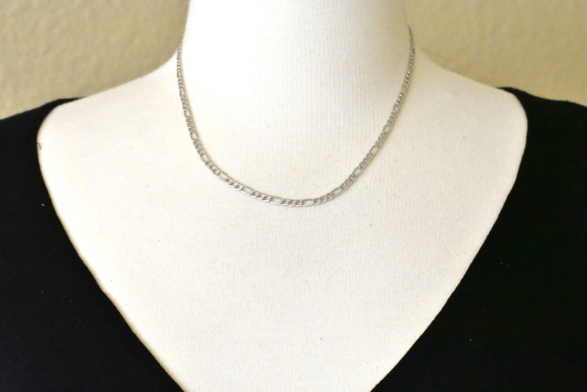 14k white gold 3.5mm lightweight figaro bracelet anklet choker necklace pendant chain