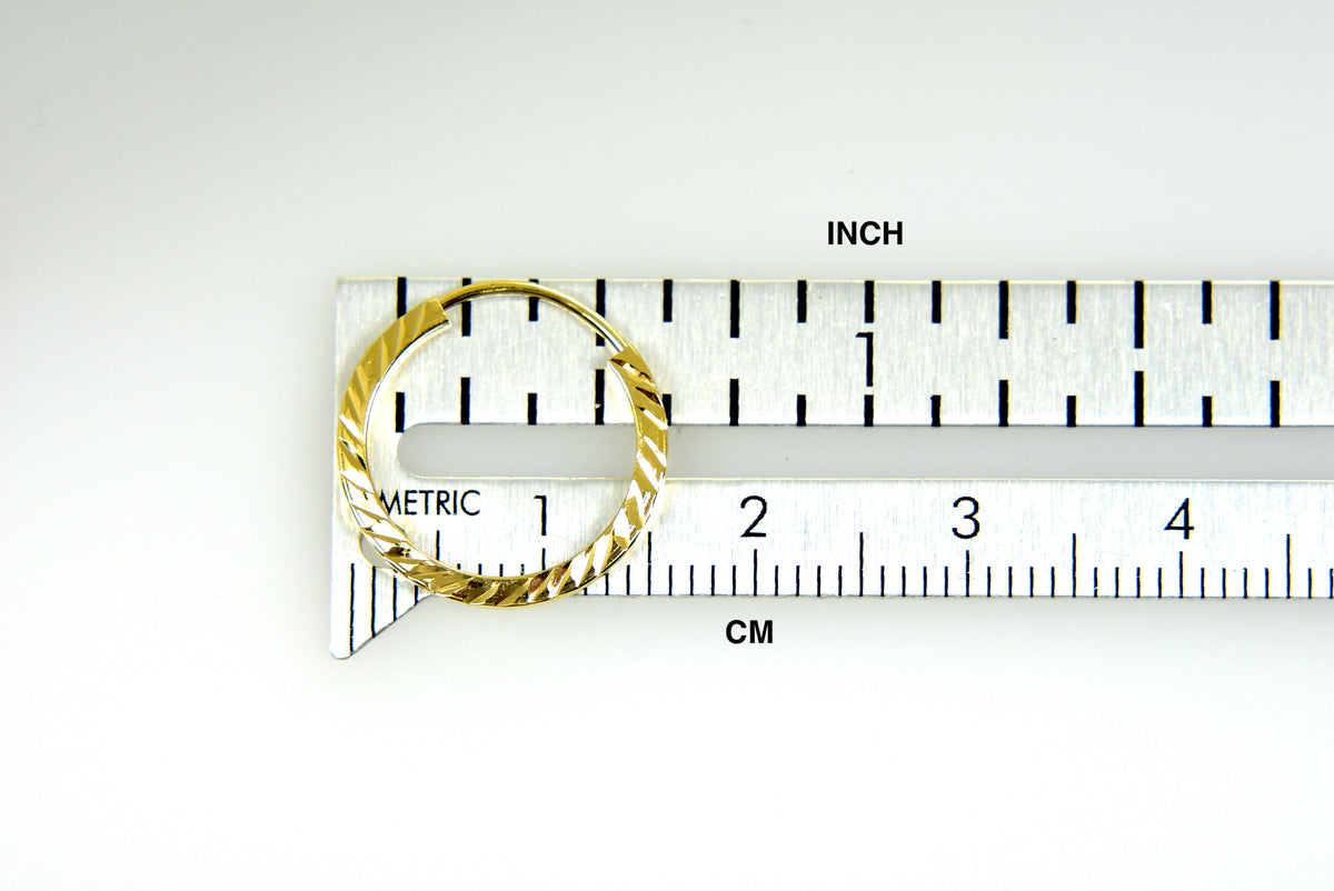14k yellow gold diamond cut square tube round endless hoop earrings 15mm x 1.35mm