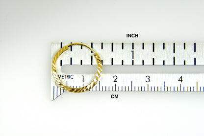 14k yellow gold diamond cut square tube round endless hoop earrings 15mm x 1.35mm