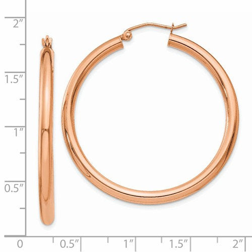 14k rose gold classic round hoop earrings 40mm x 3mm