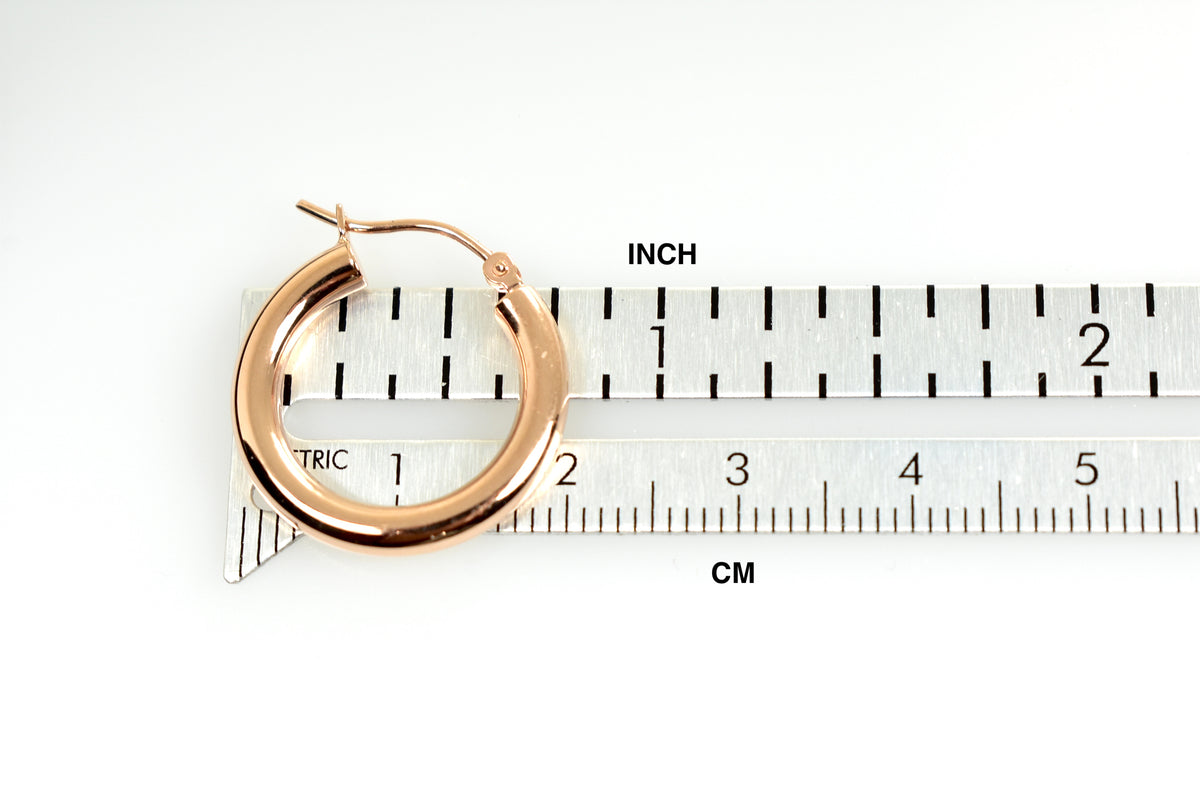 14k rose gold classic round hoop earrings 19mm x 3mm