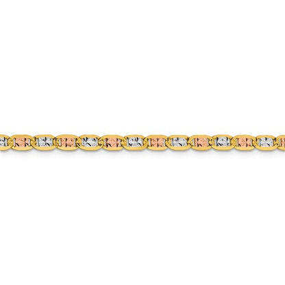 14k yellow white rose gold tri color 3.8mm pav√© valentino bracelet anklet choker necklace chain
