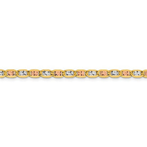 14K Yellow White Rose Gold Tri Color 3.8mm Pav√© Valentino Bracelet Anklet Choker Necklace Chain