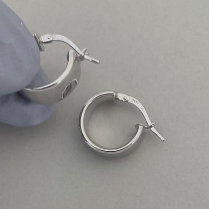 14k White Gold Round Square Tube Hoop Earrings 14mm x 7mm