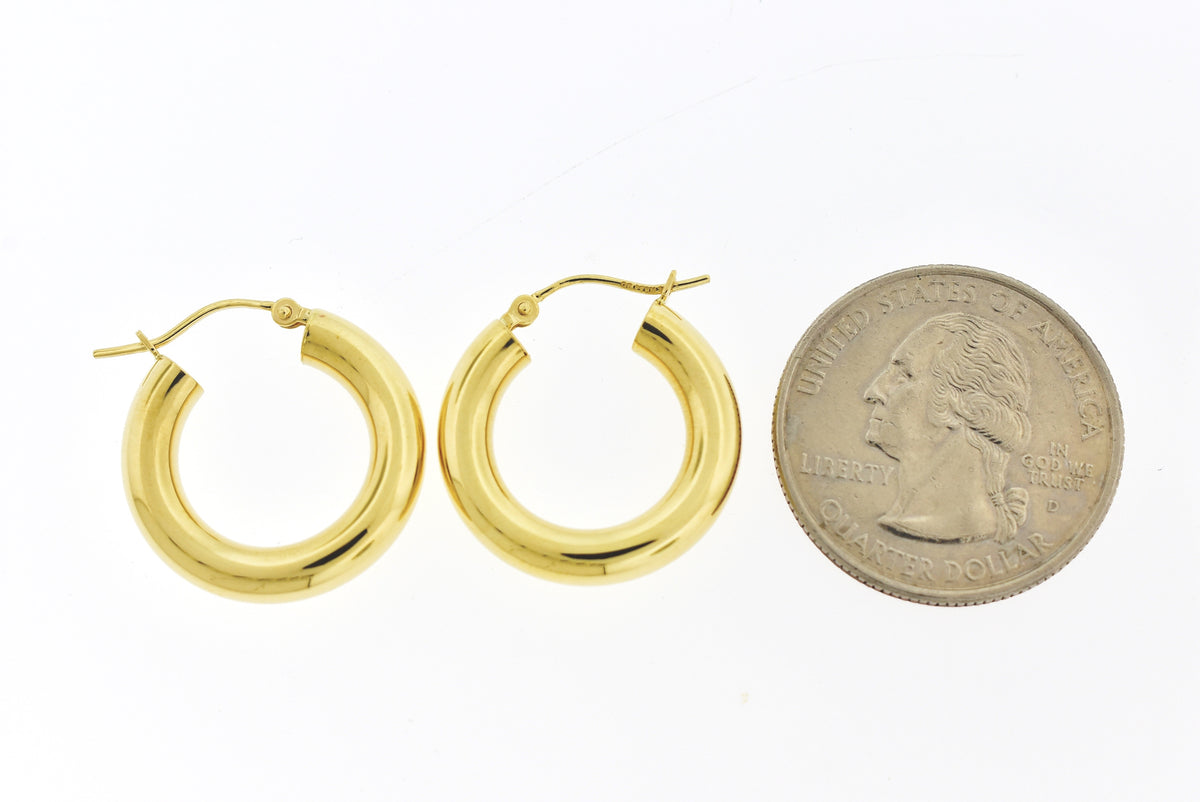 14k yellow gold classic round hoop earrings 20mm x 4mm