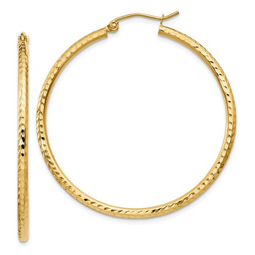 14k yellow gold diamond cut classic round hoop earrings 40mm x 2mm