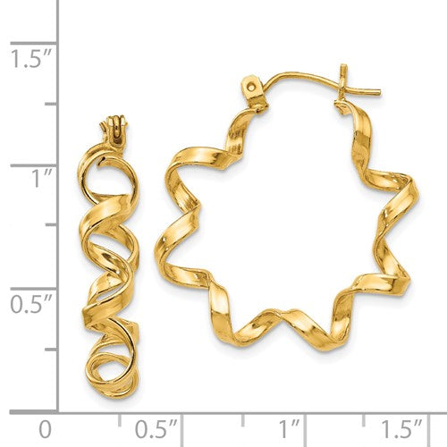14k yellow gold twisted spiral hoop earrings