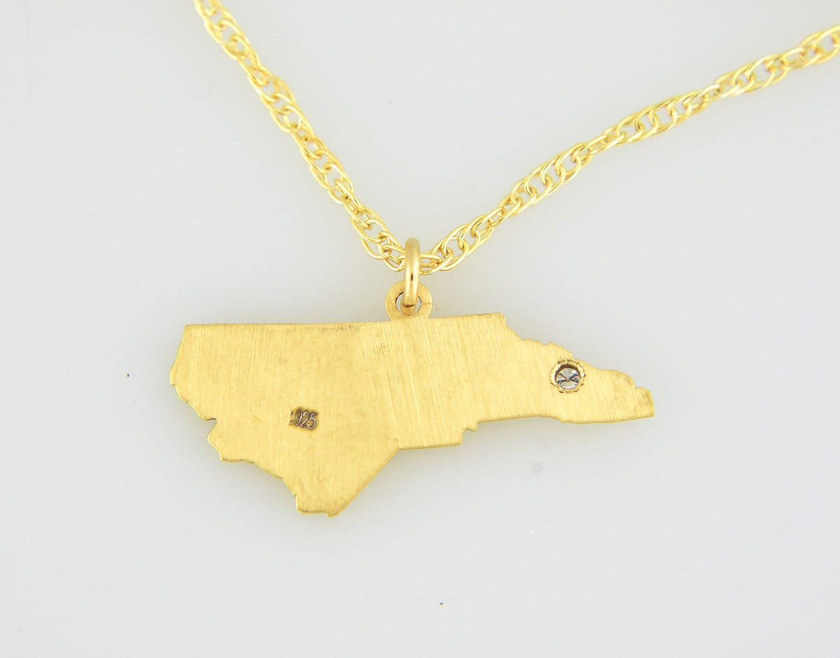 14k 10k yellow rose white gold diamond silver north carolina nc state map personalized city necklace