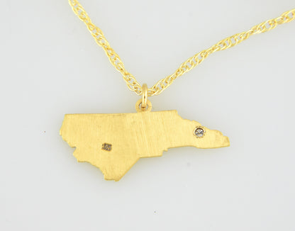 14k 10k yellow rose white gold diamond silver north carolina nc state map personalized city necklace