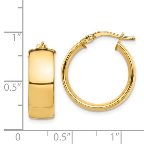 14k yellow gold round square tube hoop earrings 18mm x 7mm