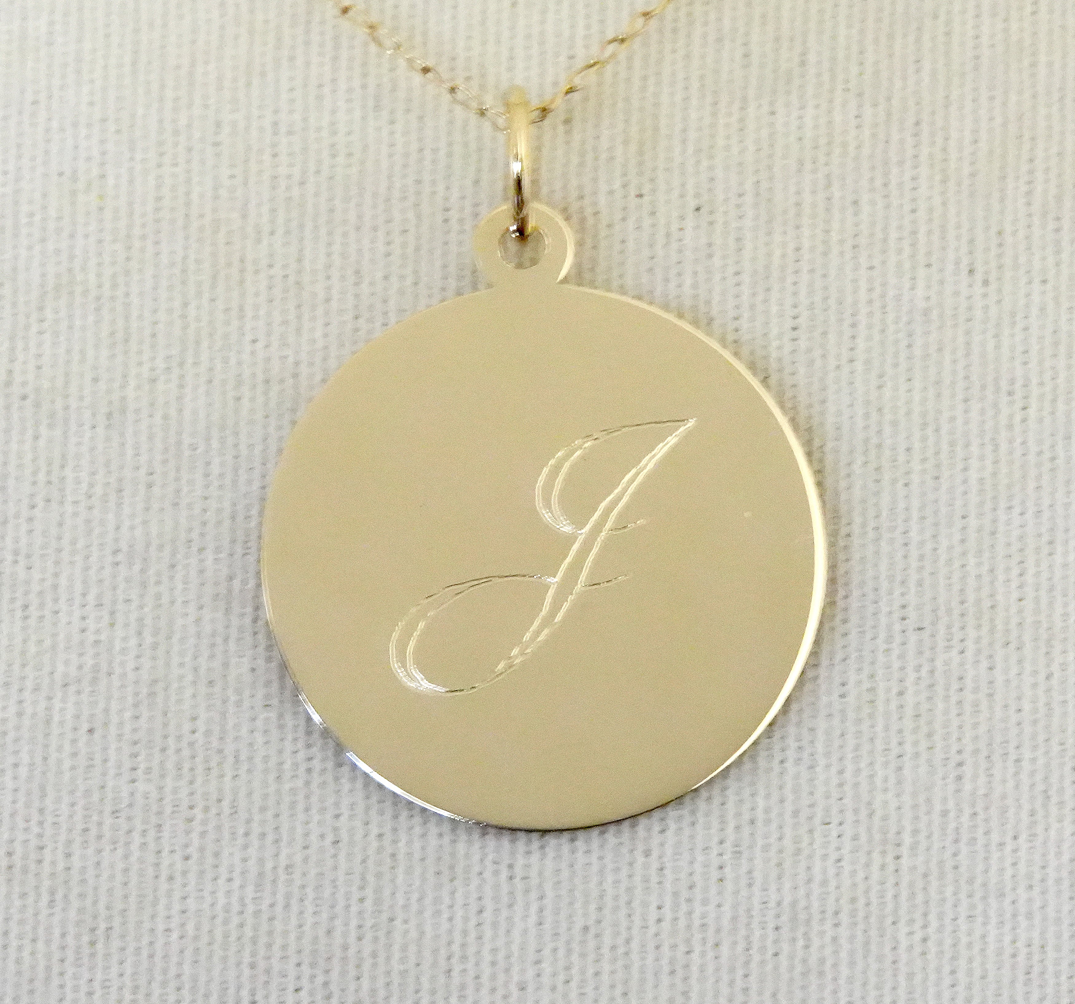 10k Yellow Gold 18mm Round Circle Disc Pendant Charm Personalized Monogram Engraved