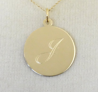10k yellow gold 18mm round circle disc pendant charm personalized monogram engraved