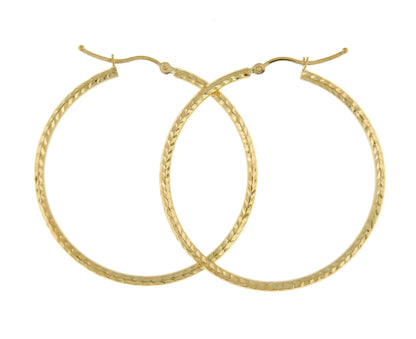 14k yellow gold diamond cut classic round hoop earrings 40mm x 2mm
