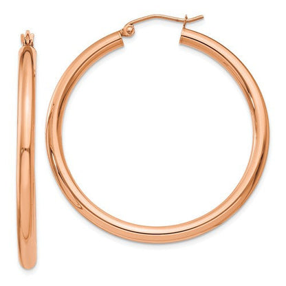 14k rose gold classic round hoop earrings 40mm x 3mm
