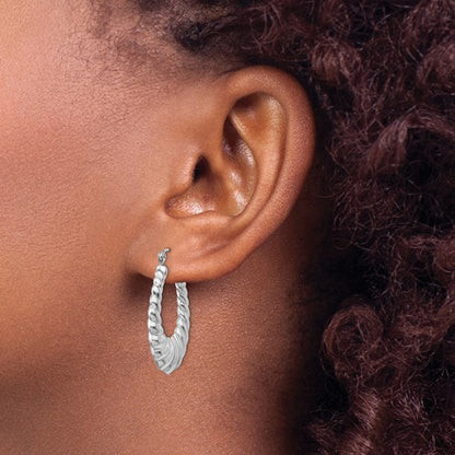 14k white gold shrimp scalloped twisted classic hoop earrings