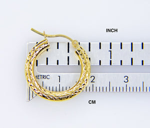 14K Yellow Gold Diamond Cut Classic Round Hoop Earrings 19mm x 3mm